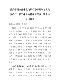 县委书记在全市县处级领导干部学习贯彻党的二十届三中全会精神专题读书班上的交流发言