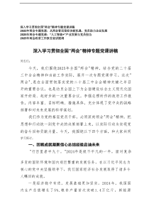 2025年深入学习贯彻全国“两会”精神专题党课讲稿+2025年两会政府工作报告宣讲提纲