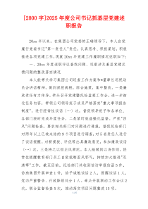 [2800字]2025年度公司书记抓基层党建述职报告