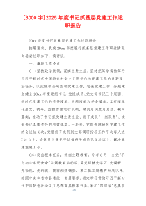 [3000字]2025年度书记抓基层党建工作述职报告