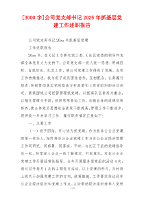 [3000字]公司党支部书记2025年抓基层党建工作述职报告