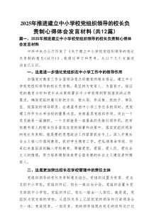 2025年推进建立中小学校党组织领导的校长负责制心得体会发言材料（精编12篇）