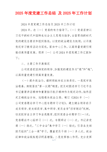 2025年度党建工作总结 及2025年工作计划