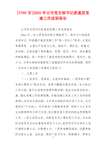 [3700字]2025年公司党支部书记抓基层党建工作述职报告