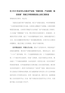 在2024年全市九大重点产业链党建引领产业链接融合发展党建工作现场推进会上的汇报发言