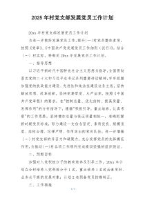 2025年村党支部发展党员工作计划