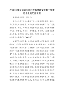 在2024年全省农业农村改革经验交流暨工作推进会上的汇报发言