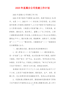 2025年直属分公司党建工作计划