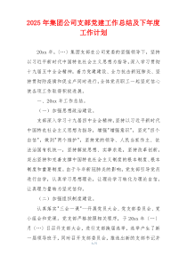 2025年集团公司支部党建工作总结及下年度工作计划