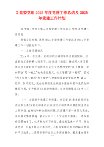 X党委党组2025年度党建工作总结及2025年党建工作计划