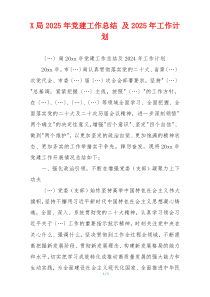 X局2025年党建工作总结 及2025年工作计划