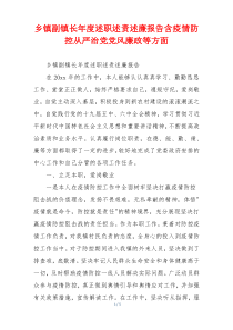 乡镇副镇长年度述职述责述廉报告含疫情防控从严治党党风廉政等方面