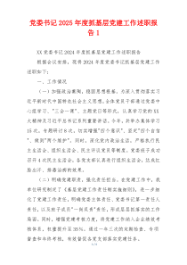 党委书记2025年度抓基层党建工作述职报告1