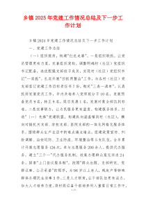 乡镇2025年党建工作情况总结及下一步工作计划