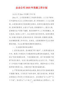 企业公司2025年党建工作计划