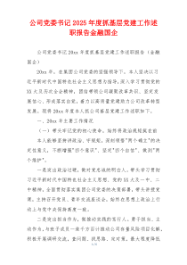 公司党委书记2025年度抓基层党建工作述职报告金融国企