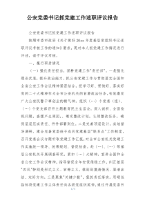 公安党委书记抓党建工作述职评议报告