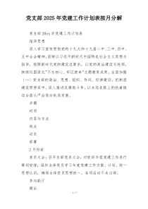 党支部2025年党建工作计划表按月分解