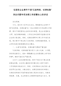 [领导讲话]在国有企业青年干部沉迷网络纪律松散突出问题专项治理工作部署会上的讲话