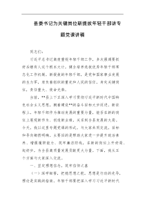 县委书记为关键岗位新提拔年轻干部讲专题党课讲稿