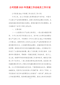 公司党委2025年党建工作总结及工作计划