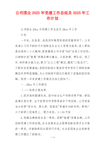 公司国企2025年党建工作总结及2025年工作计划