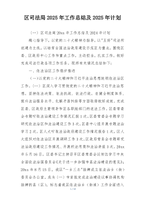 区司法局2025年工作总结及2025年计划