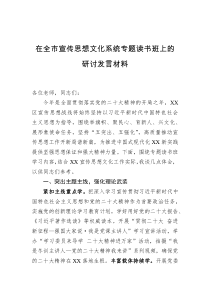 在全市宣传思想文化系统专题读书班上的研讨