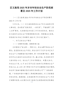 区文旅局2025年岁末年初安全生产防范部署及2025年工作计划