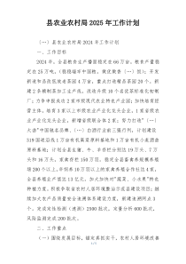 县农业农村局2025年工作计划