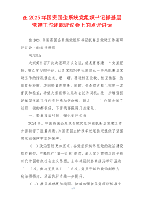 在2025年国资国企系统党组织书记抓基层党建工作述职评议会上的点评讲话