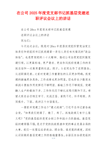 在公司2025年度党支部书记抓基层党建述职评议会议上的讲话