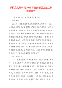 学校党支部书记2025年度抓基层党建工作述职报告