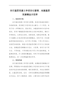 实施方案实行基层党建工作项目化管理创建基层党建精品示范带工作方案实施方案参考