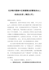 在涉粮问题集中反馈暨整改部署推进会上的表态发言集团公司