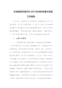 市金融局党组书记2024年述职述廉书党建工作报告