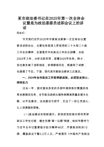某市政法委书记在2025年第一次全体会议暨是为政法委委员述职会议上的讲话