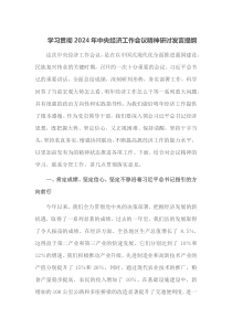 学习贯彻2024年中央经济工作会议精神研讨发言提纲