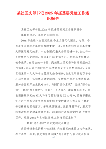 某社区支部书记2025年抓基层党建工作述职报告