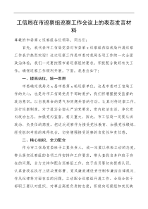 工信局在市巡察组巡察工作会议上的表态