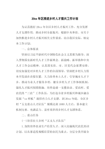 20XX年全区推进乡村人才振兴工作计划