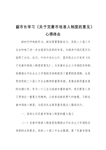 副市长学习关于完善市场准入制度的意见心得体会