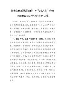 市在破解基层治理小马拉大车突出问题专题研讨会上的