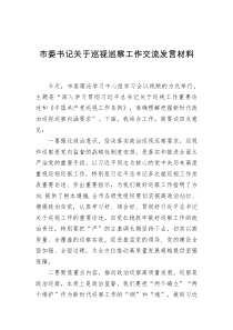 市委书记关于巡视巡察工作交流