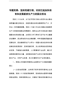 专题党课：坚持党建引领，切实扛起加快培育和发展新质生产力的国企担当