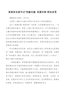 某局党支部书记党建共建资源共享表态发言