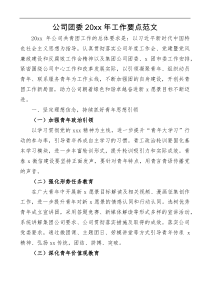 公司团委20XX年工作要点