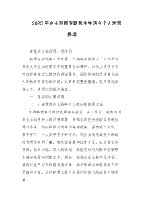 2025年企业巡察专题民主生活会个人发言提纲