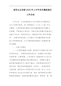 国有企业党委2025年上半年党风廉政建设工作总结