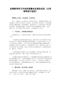 纪律教育学习月动员部署会议表态发言公司领导班子成员